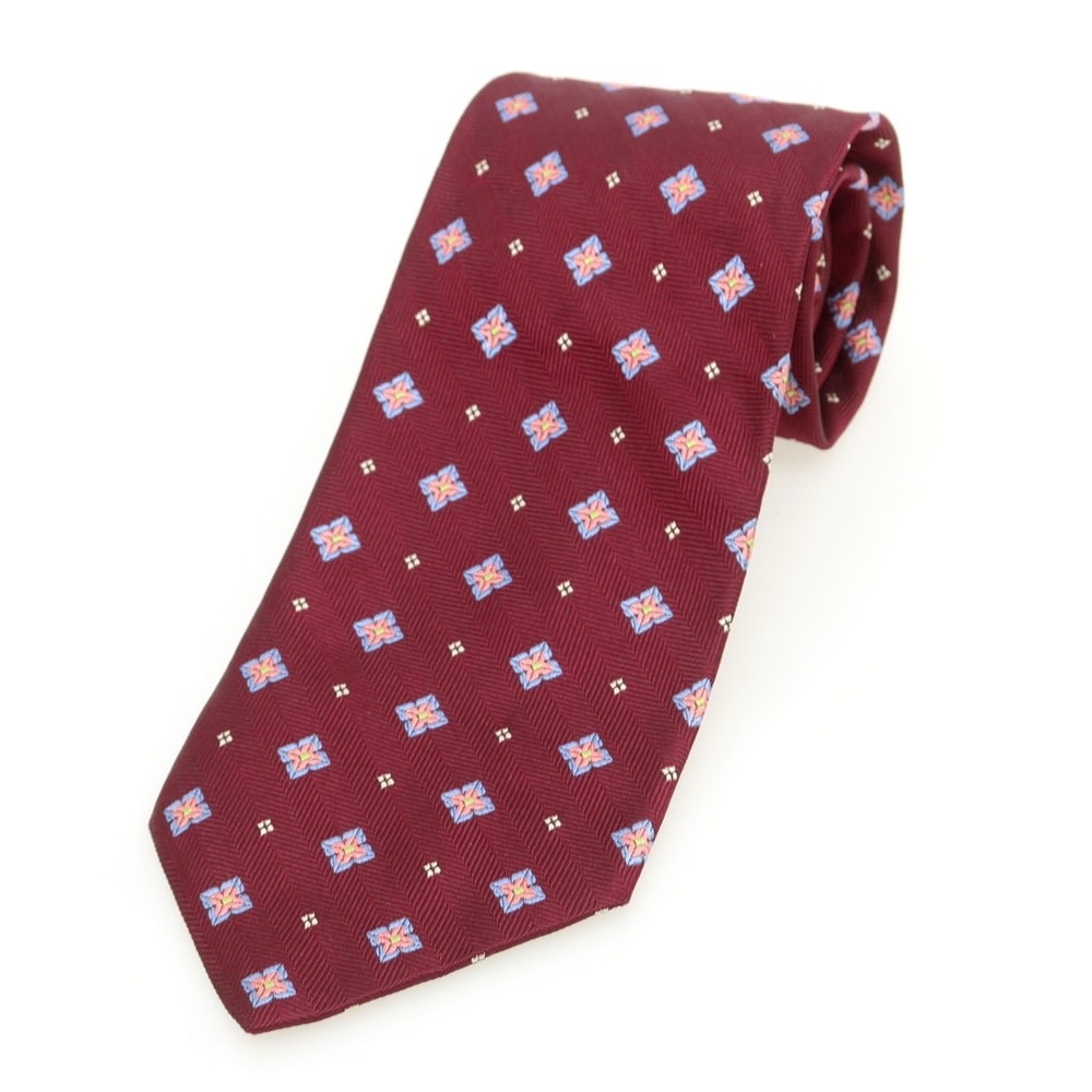 【中古】ブルックスブラザーズ Brooks Brothers シルク 小紋柄ネクタイ ボルドーxピンク【メンズ】