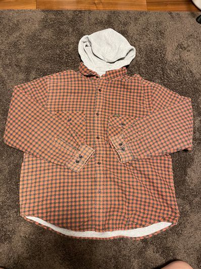 Supreme Houndstooth Flannel Hooded Shirt "Red"