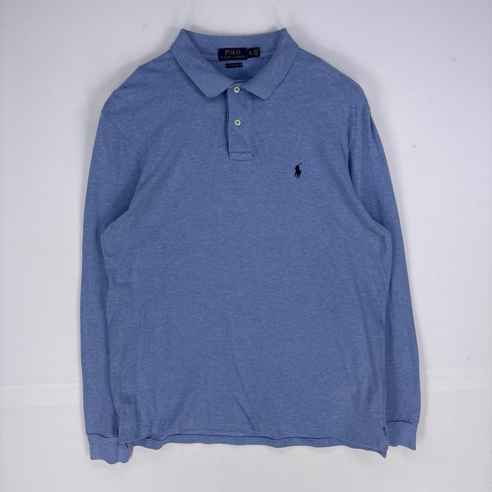 古着 ポロ・ラルフローレン POLO RALPH LAUREN 長袖シャツ ワンポイント 刺繍ロゴ ポロシャツ XL ブルー系 メンズ
