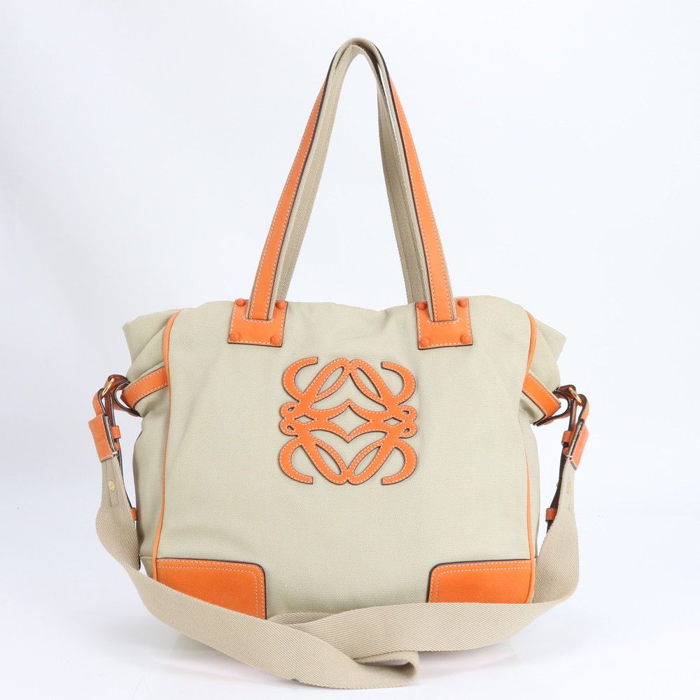 ■極美品 ロエベ アナグラムトート バッグ レザー×キャンバス