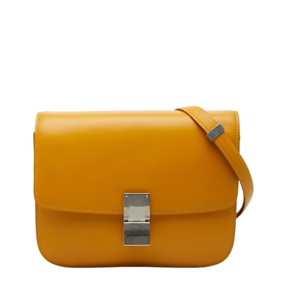 セリーヌ クラシックボックス ミディアム ショルダーバッグ イエロー レザー レディース CELINE 【中古】