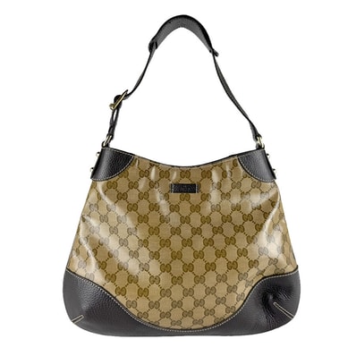 グッチ GUCCI ショルダーバッグ GGクリスタル コーティングキャンバス/レザー ブラウン ゴールド レディース【中古】 z9573