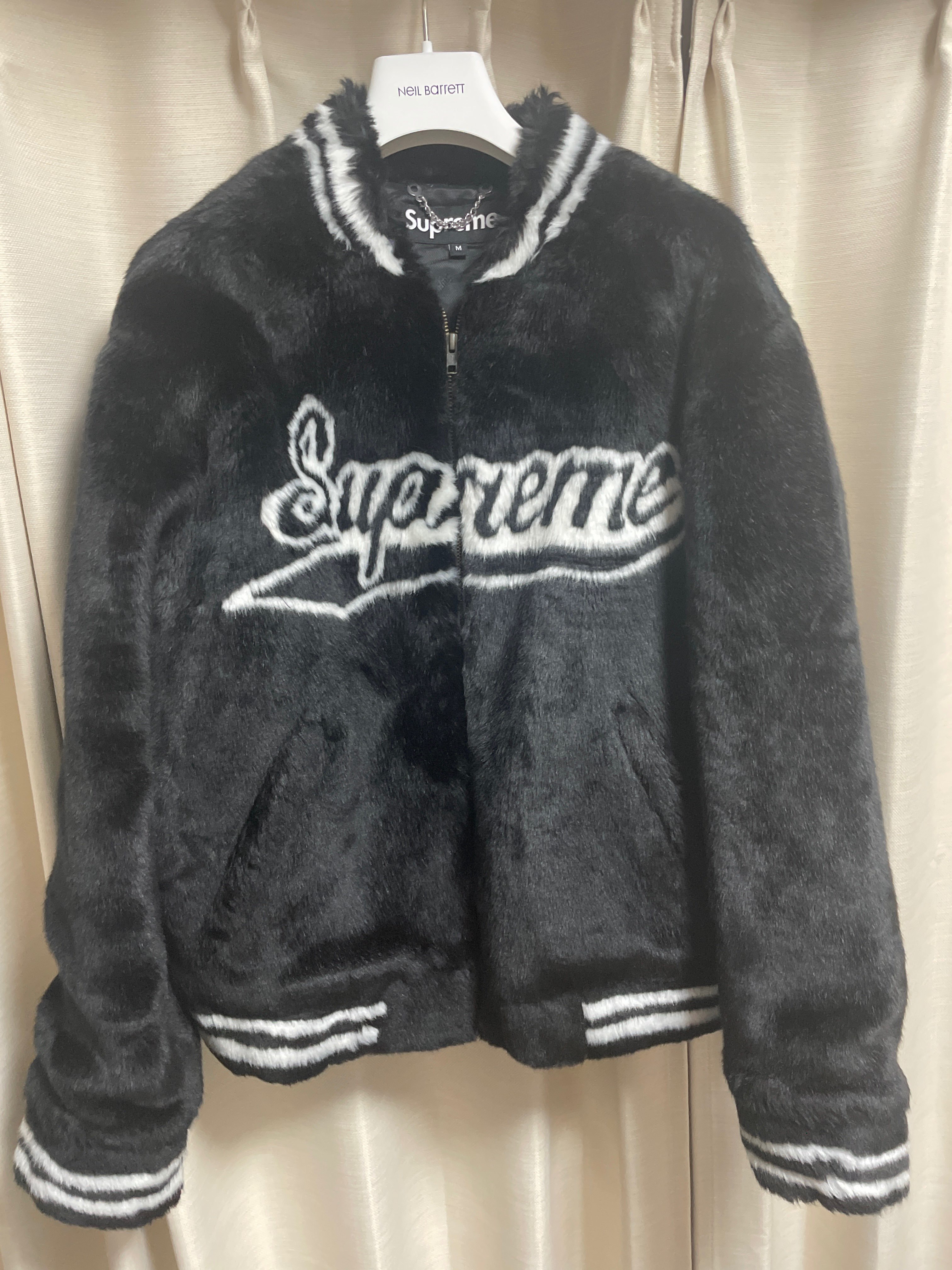 Supreme Faux Fur Varsity Jacket "Black"