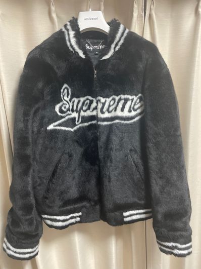 Supreme Faux Fur Varsity Jacket "Black"
