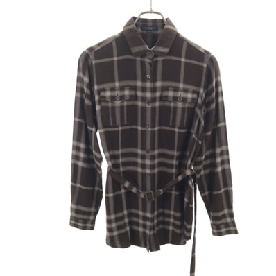 BURBERRY LONDON バーバリーロンドン 日本製 チェック柄 長袖 シャツ 38 ブラウン 三陽商会