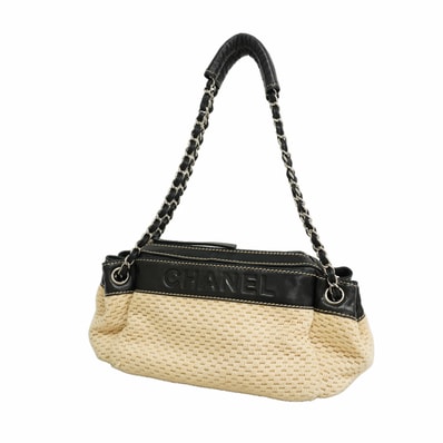 ★最終価格★SALE【6ie7296】シャネル ショルダーバッグ チェーンショルダー キャンバス ベージュ ブラック シルバー金具【中古】レディース
