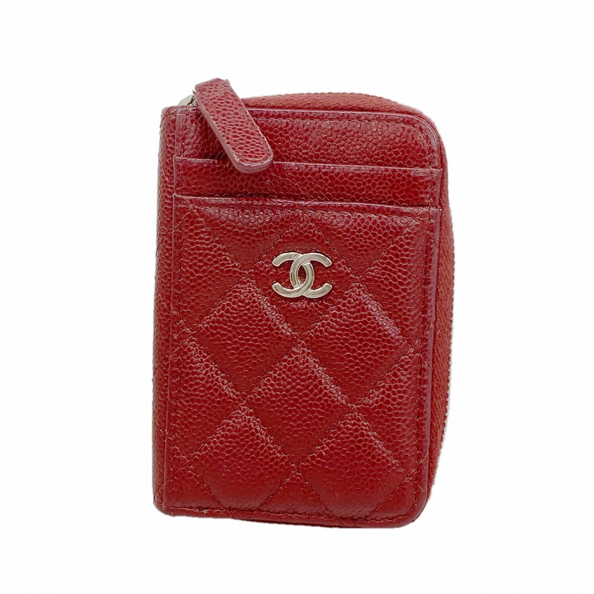 【6gd4409-k】シャネル コインケース マトラッセ キャビアスキン ボルドー シルバー金具【中古】レディース