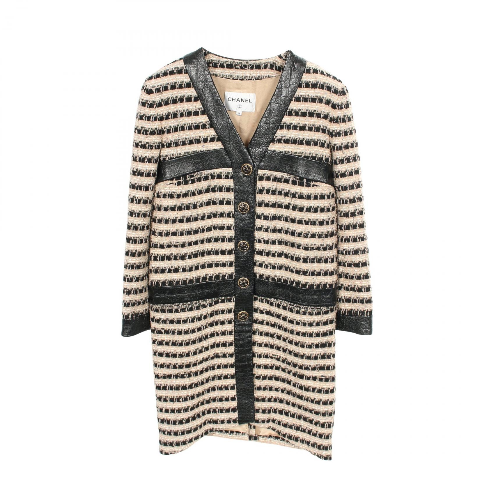 シャネル CHANEL グリポアボタン 衣料品 アウター ウール レザー アクリル レディース ベージュ系 / ブラック系 P61935V47082 【中古】