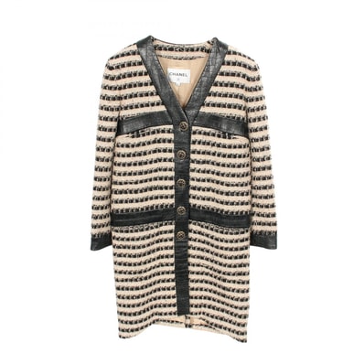 シャネル CHANEL グリポアボタン 衣料品 アウター ウール レザー アクリル レディース ベージュ系 / ブラック系 P61935V47082 【中古】