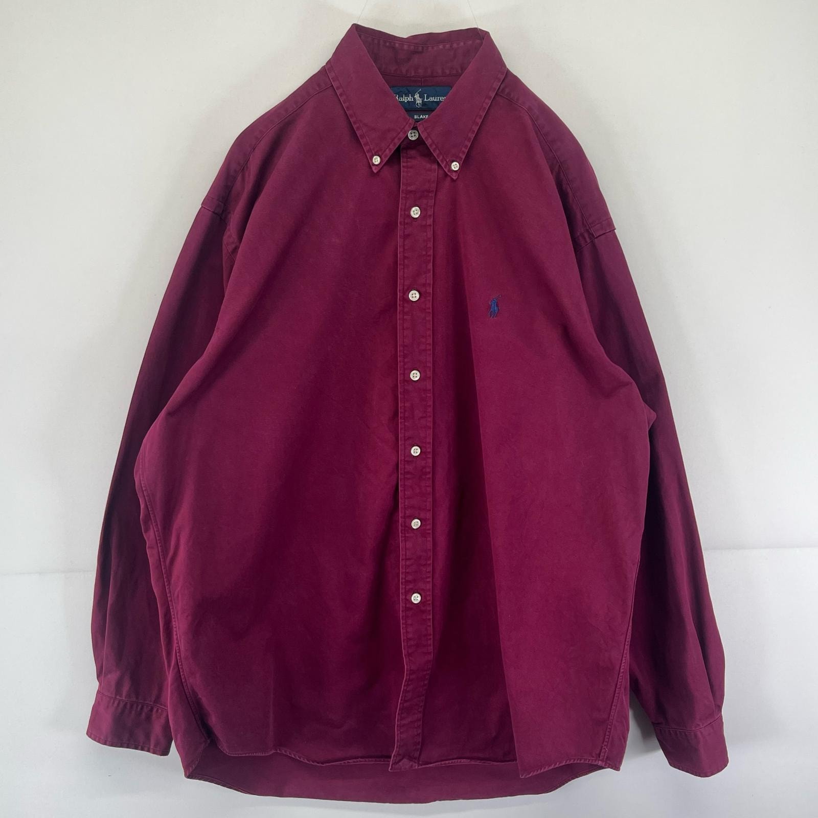 古着 ラルフローレン RALPH LAUREN 長袖シャツ ボタンダウン オックスフォード BLAKE L ワインレッド系 メンズ