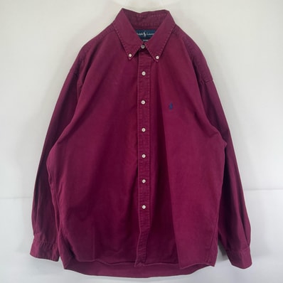 古着 ラルフローレン RALPH LAUREN 長袖シャツ ボタンダウン オックスフォード BLAKE L ワインレッド系 メンズ