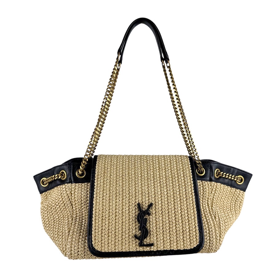 サンローラン SAINT LAURENT ショルダーバッグ ノリータ ラフィア/レザー ナチュラル/ブラック レディース 607465【中古】 z10106