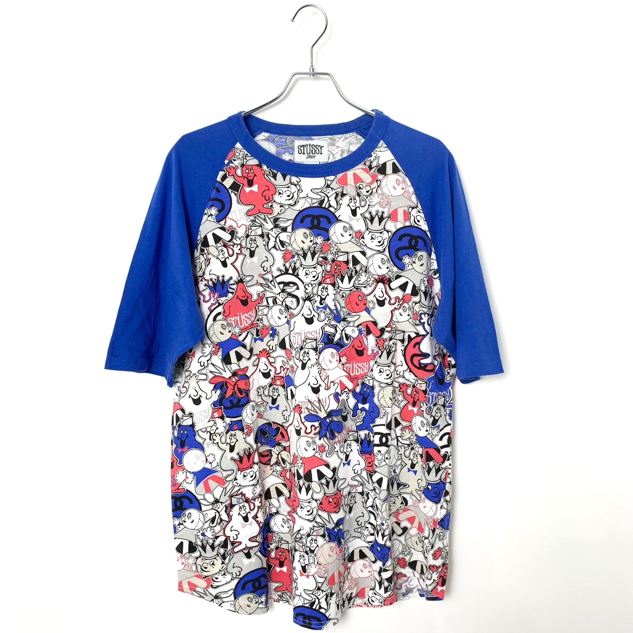 STUSSY character graphic raglan Tee mulch color×Blue