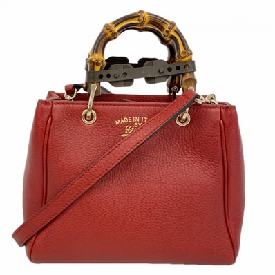 【6dd4953-k】グッチ ハンドバッグ バンブー 368823 レザー レッド シャンパンゴールド金具 2wayバッグ【中古】レディース