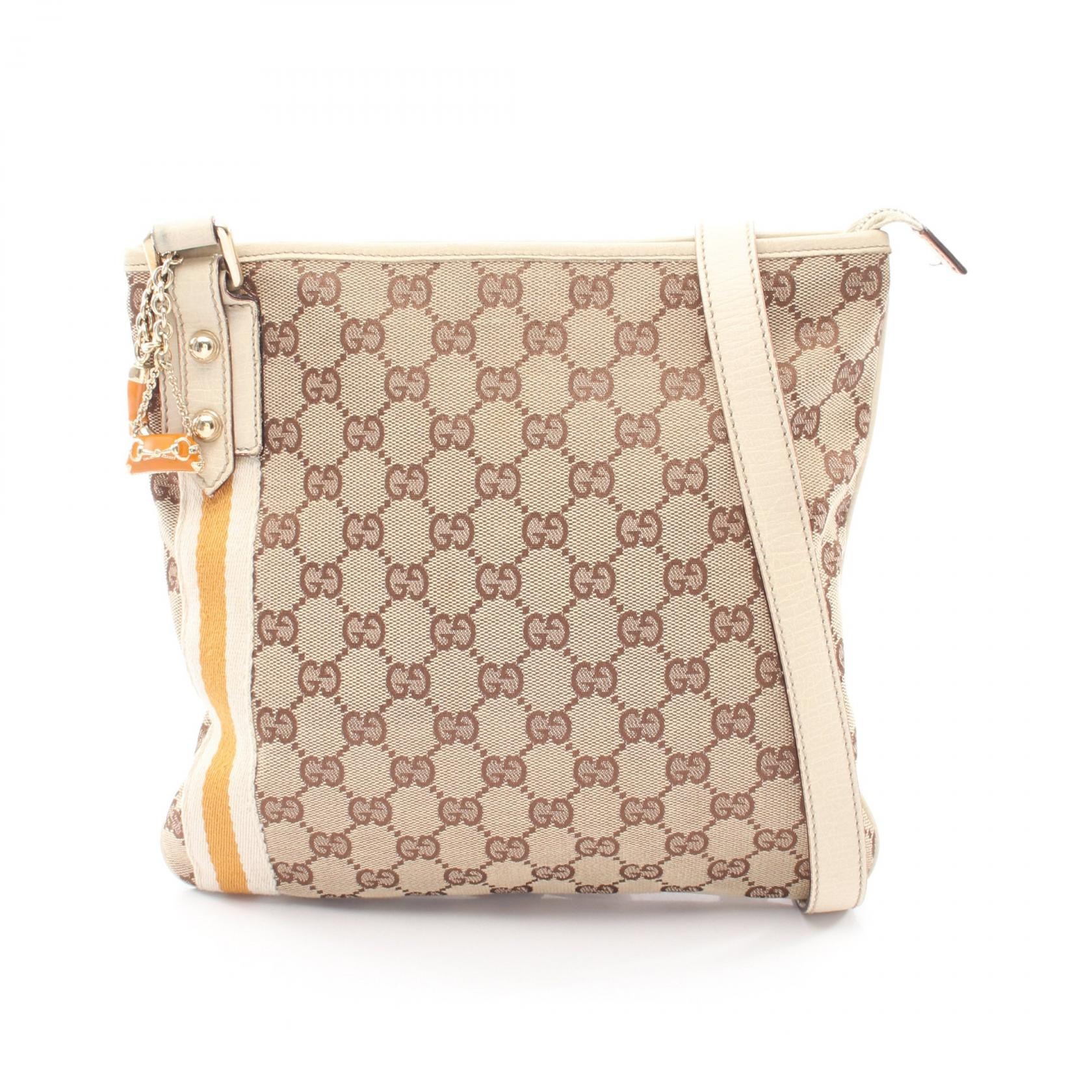 グッチ GUCCI GGキャンバス ショルダーバッグ バッグ キャンバス レザー レディース ベージュ系 / ホワイト系 / オレンジ系 144388 【中古】