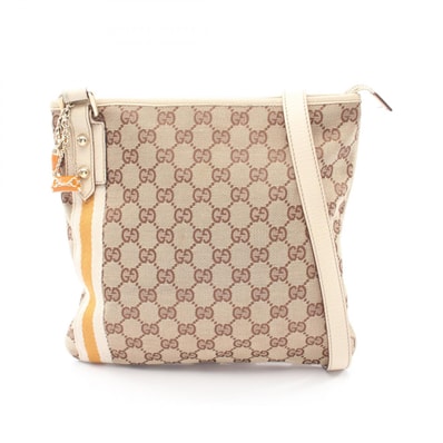 グッチ GUCCI GGキャンバス ショルダーバッグ バッグ キャンバス レザー レディース ベージュ系 / ホワイト系 / オレンジ系 144388 【中古】