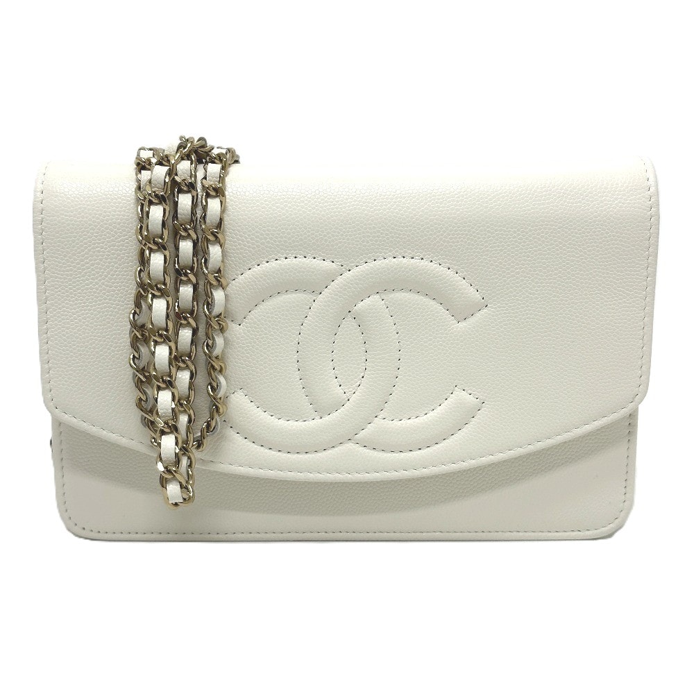 シャネル CHANEL ココマーク AP4653 メティエダール コレクション カバン チェーンウォレット 肩掛け 斜め掛け ショルダーバッグ キャビアスキン ホワイト 未使用