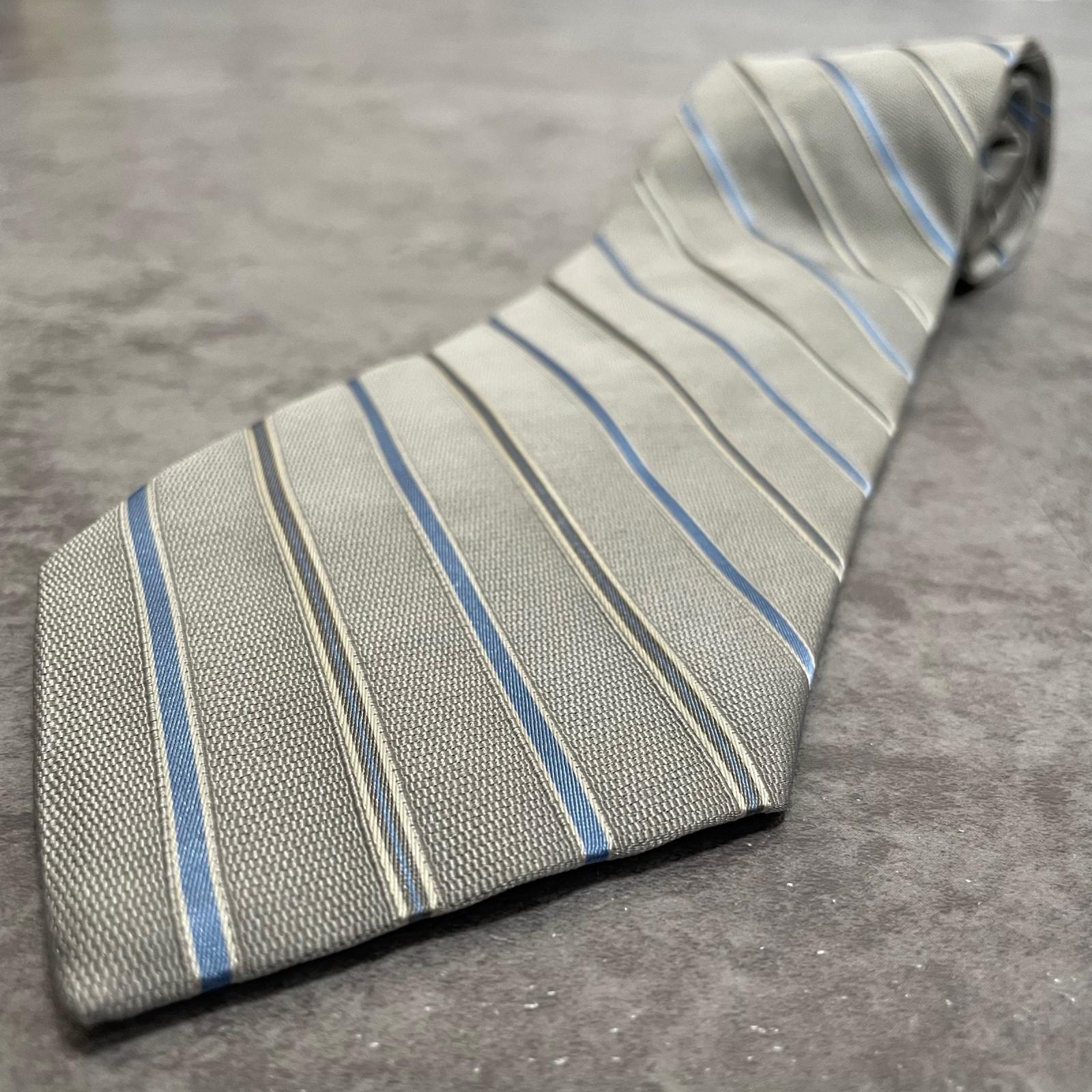 【Brooks Brothers】ブルックスブラザーズ レップタイ レップストライプ ネクタイ グレー ブルー シルク コットン混 アメリカ製 メンズ