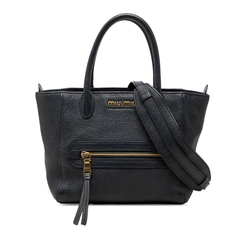 ミュウミュウ マドラス ハンドバッグ ショルダーバッグ 2WAY ネイビー レザー レディース MIUMIU 【中古】