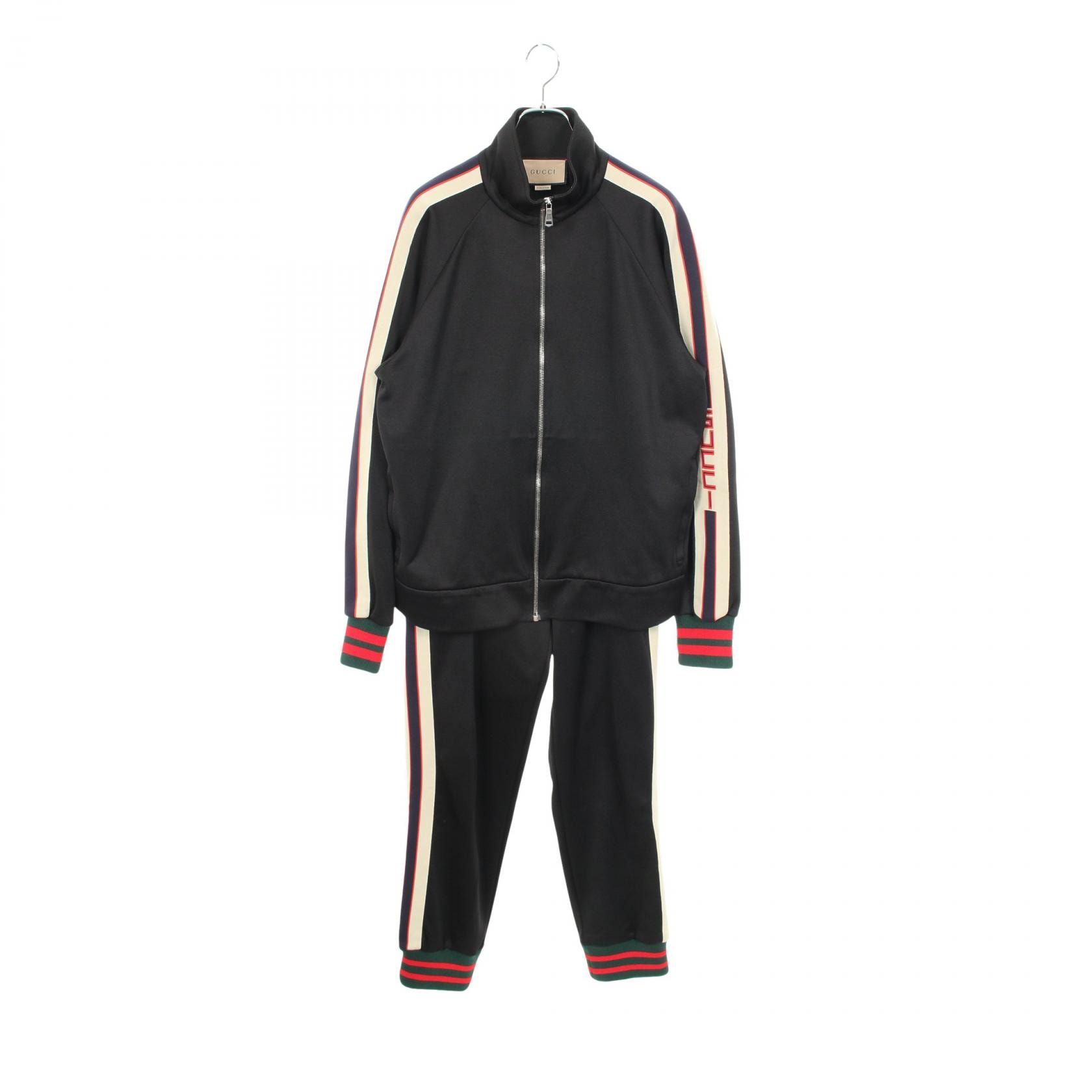 Gucci GUCCI 웹 라인 테크니컬 저지 트랙 재킷 트랙 팬츠 셋업 의류 면 폴리에스터 남성용 블랙/멀티컬러 [중고]
