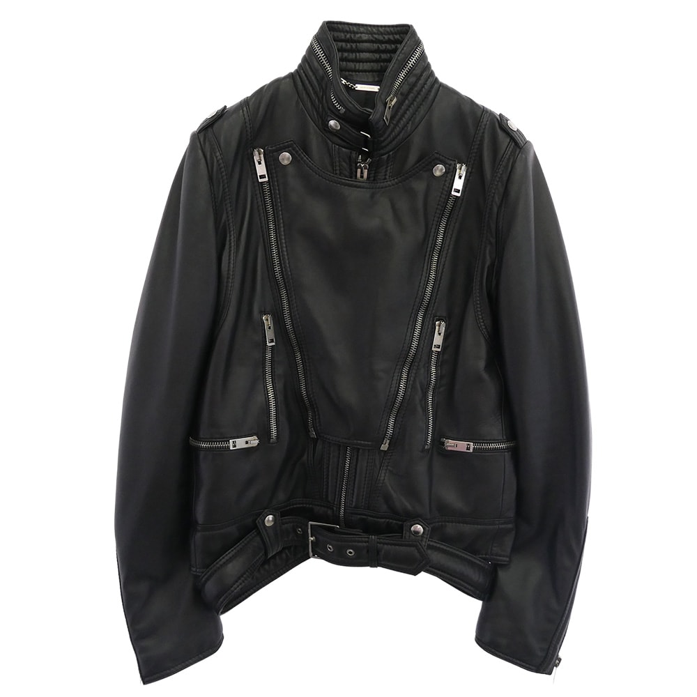DIOR HOMME ディオールオム レザージャケット 04AW 4HH5041101 エディ期 フラップ レザー シングル ライダース ジャケット ブラック系 48【中古】