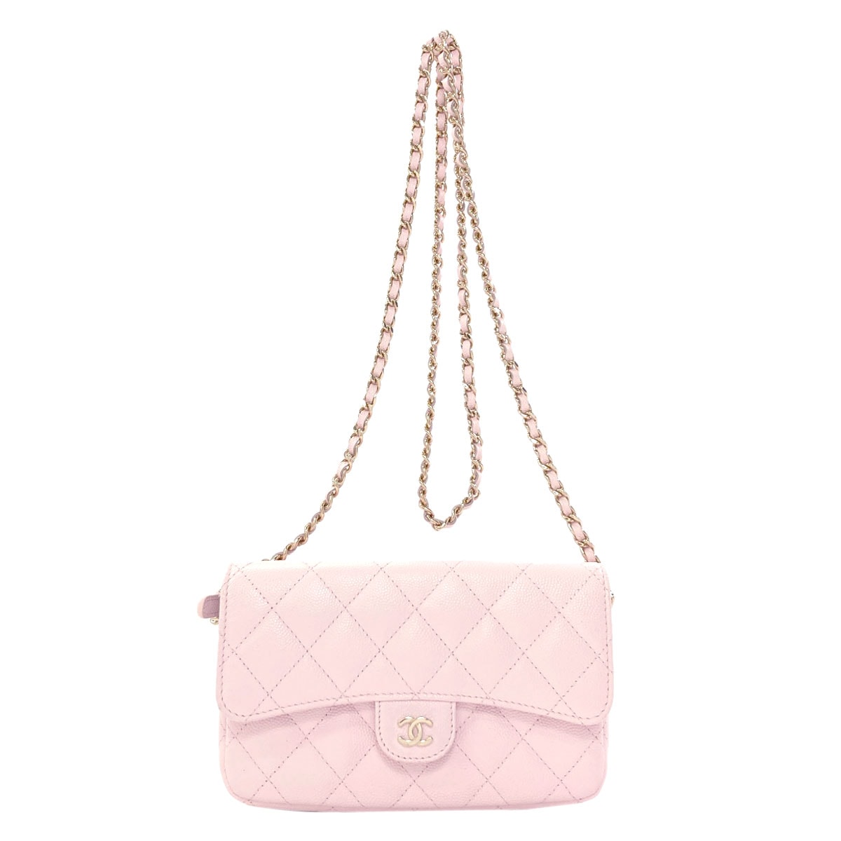 CHANEL シャネル AP2096 フラップ フォンケース ゴールド金具 ショルダーバッグ グレインド カーフスキン レディース [中古]