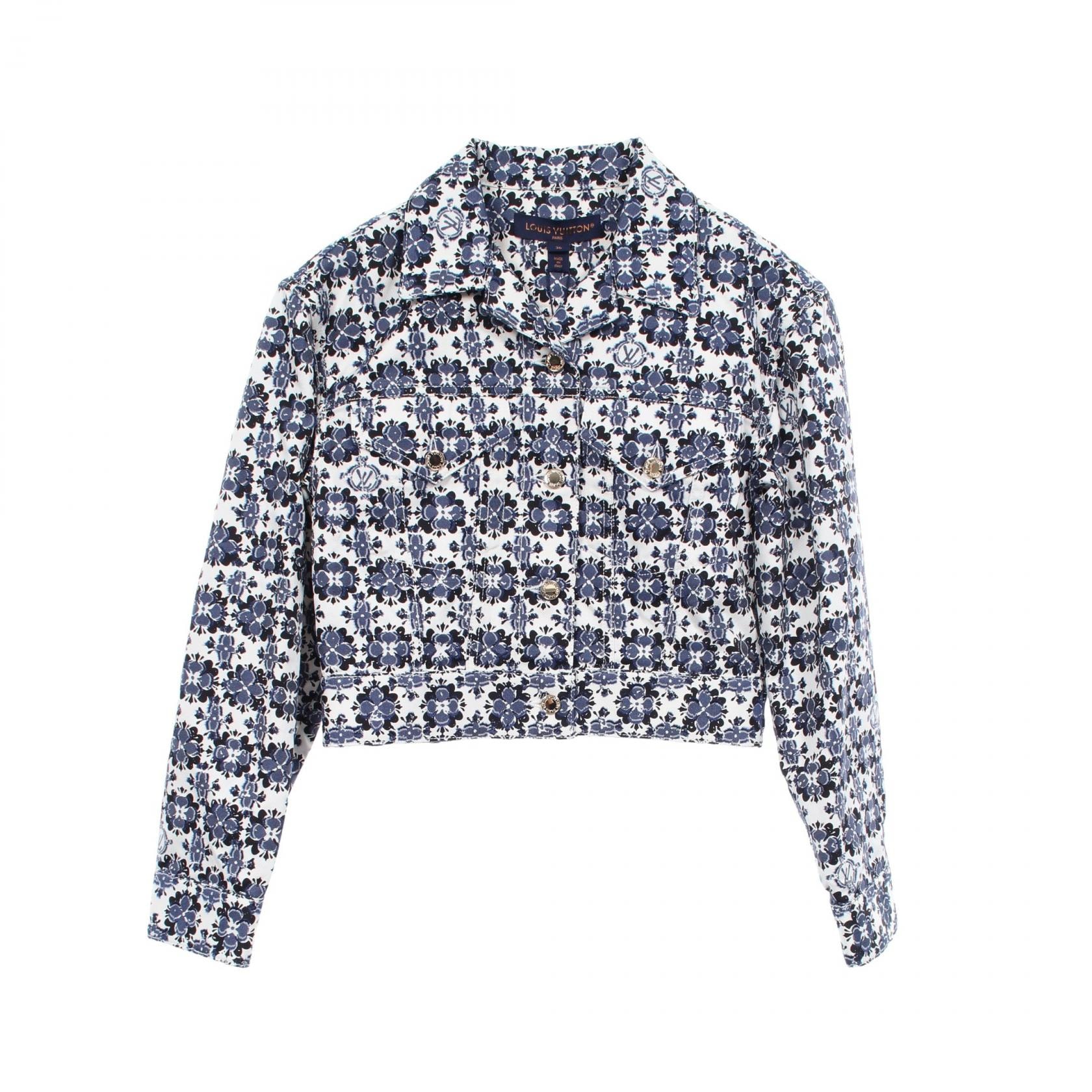 ルイ・ヴィトン LOUIS VUITTON モノグラム フラワー ショート デニムジャケット 衣料品 アウター コットン ポリエステル レディース ホワイト系 / ネイビー系 / ブラック系 【中古】