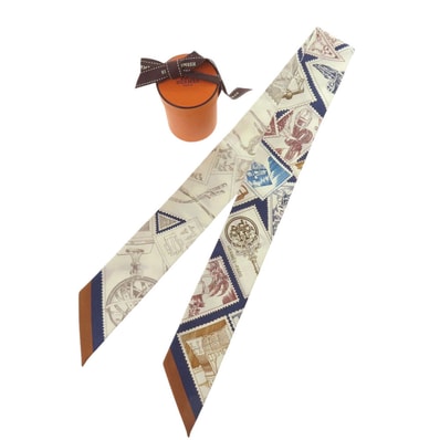 エルメス ツイリー フォーブルの切手愛好家 シルク ブルー