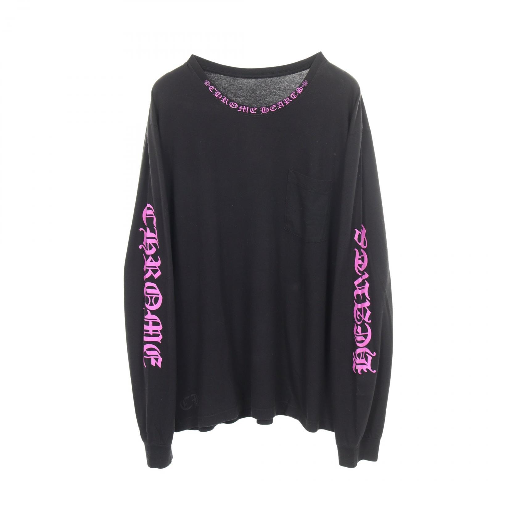 クロムハーツ CHROME HEARTS ネックロゴ ポケット付き 長袖Tシャツ 衣料品 トップス コットン メンズ ブラック系 / パープル系 【中古】