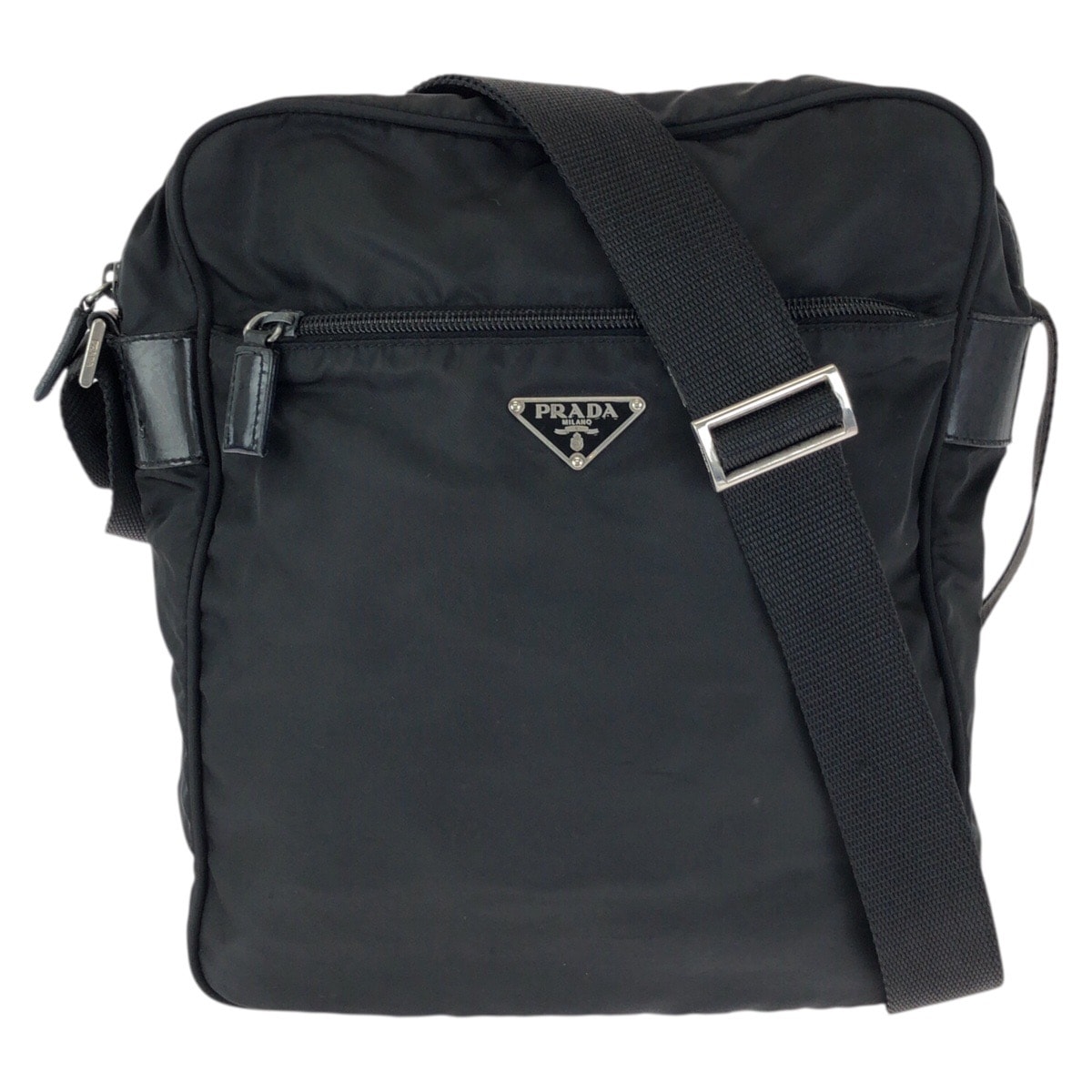 PRADA プラダ テスート 三角ロゴプレート ブラック 黒 シルバー金具 ナイロン レザー/ ショルダーバッグ 602445 【中古】