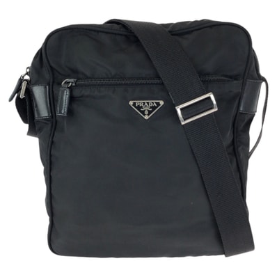 PRADA プラダ テスート 三角ロゴプレート ブラック 黒 シルバー金具 ナイロン レザー/ ショルダーバッグ 602445 【中古】