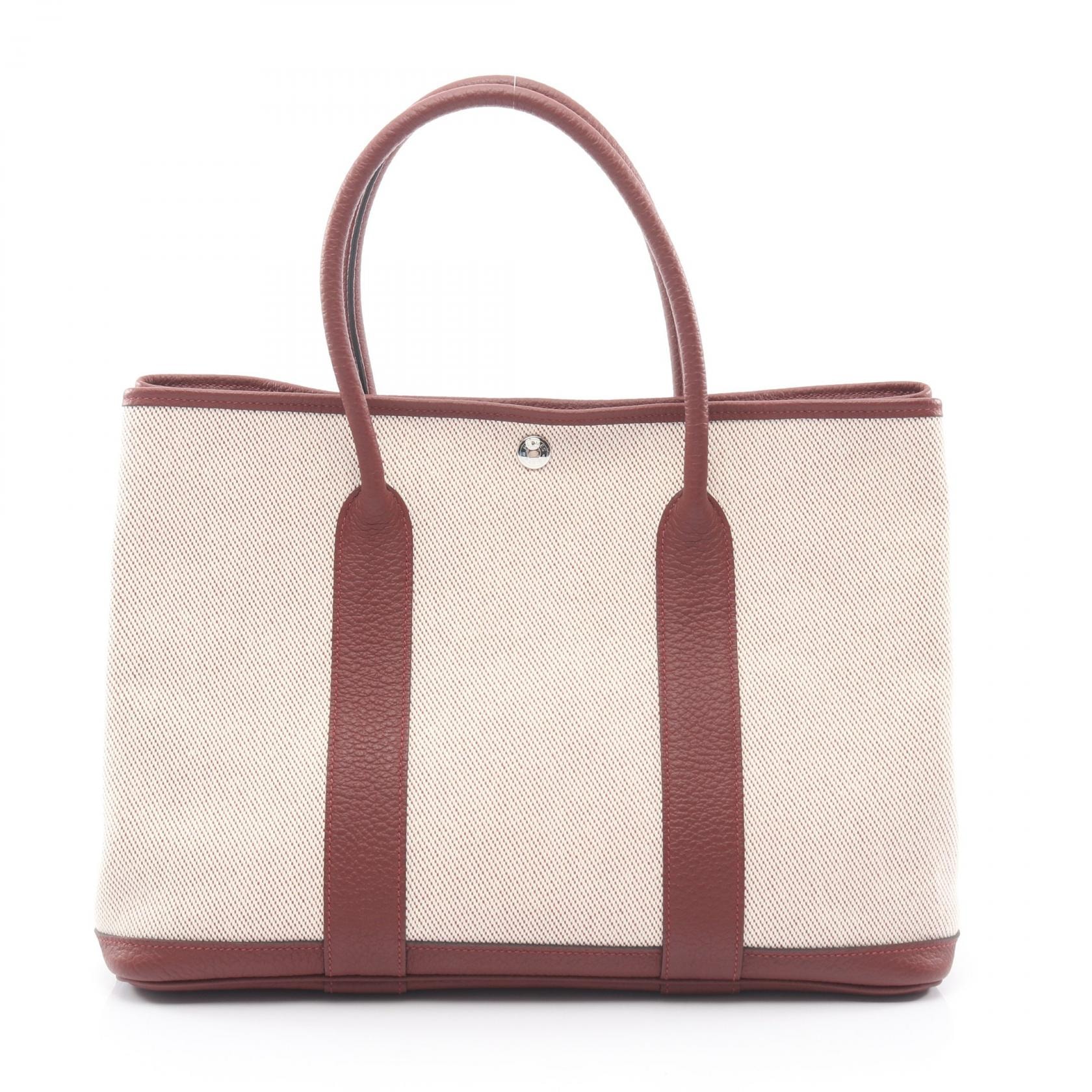 エルメス HERMES ガーデンパーティPM トートバッグ バッグ キャンバス レザー トワルアッシュ / ネゴンダ トワルアッシュ エクリュ Y刻印(2020年製造) レディース アイボリー系 / ボルドー系 【中古】