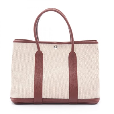 エルメス HERMES ガーデンパーティPM トートバッグ バッグ キャンバス レザー トワルアッシュ / ネゴンダ トワルアッシュ エクリュ Y刻印(2020年製造) レディース アイボリー系 / ボルドー系 【中古】