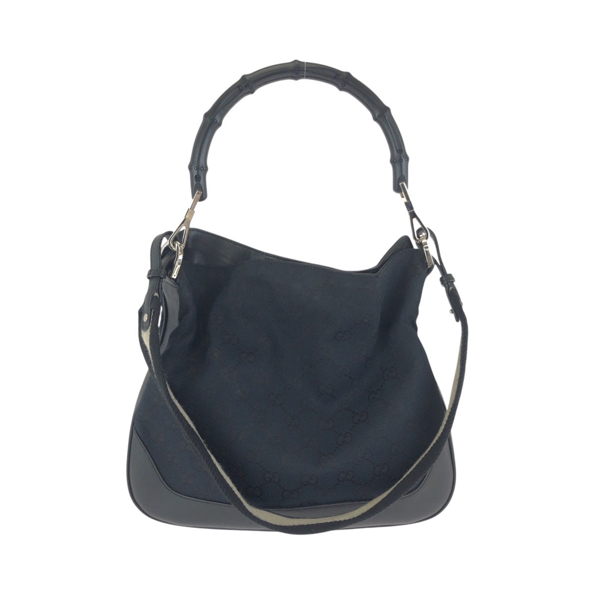 美品 GUCCI グッチ バンブー ブラック 黒 シルバー金具 GGキャンバス レザー/ ハンドバッグ ショルダーバッグ 602303 【中古】