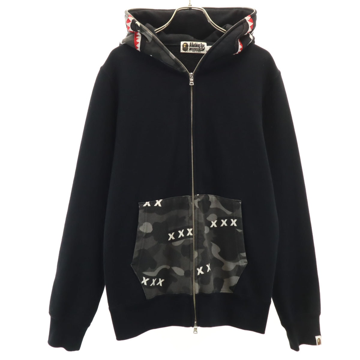 A BATHING APE アベイシングエイプ 日本製 シャーク 長袖 スウェット ジップパーカー M ブラック