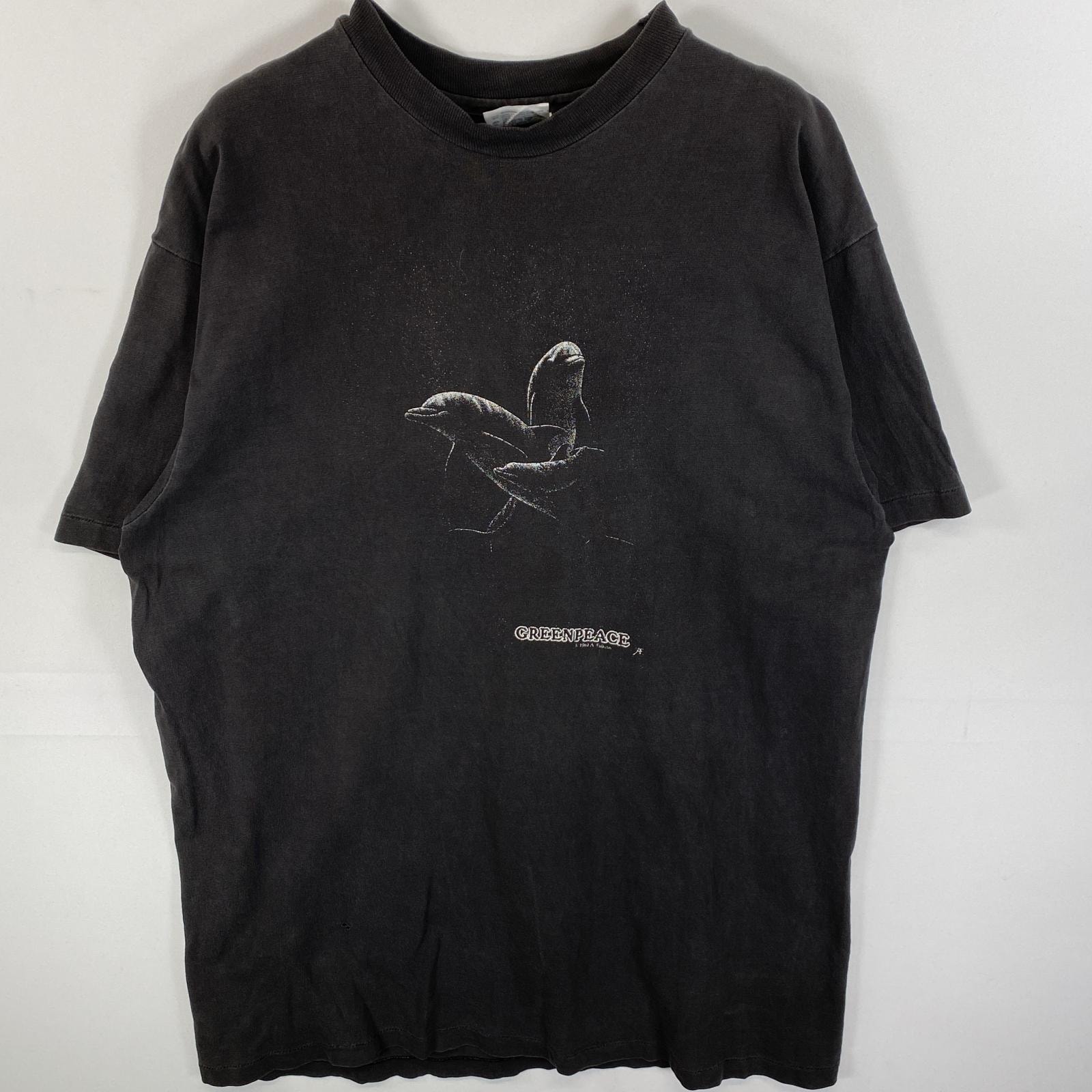 古着 80's/80年代 ヴィンテージ ヘインズ Hanes 半袖Tシャツ シングルステッチ イルカ USA製 XL  ブラック 無地 メンズ