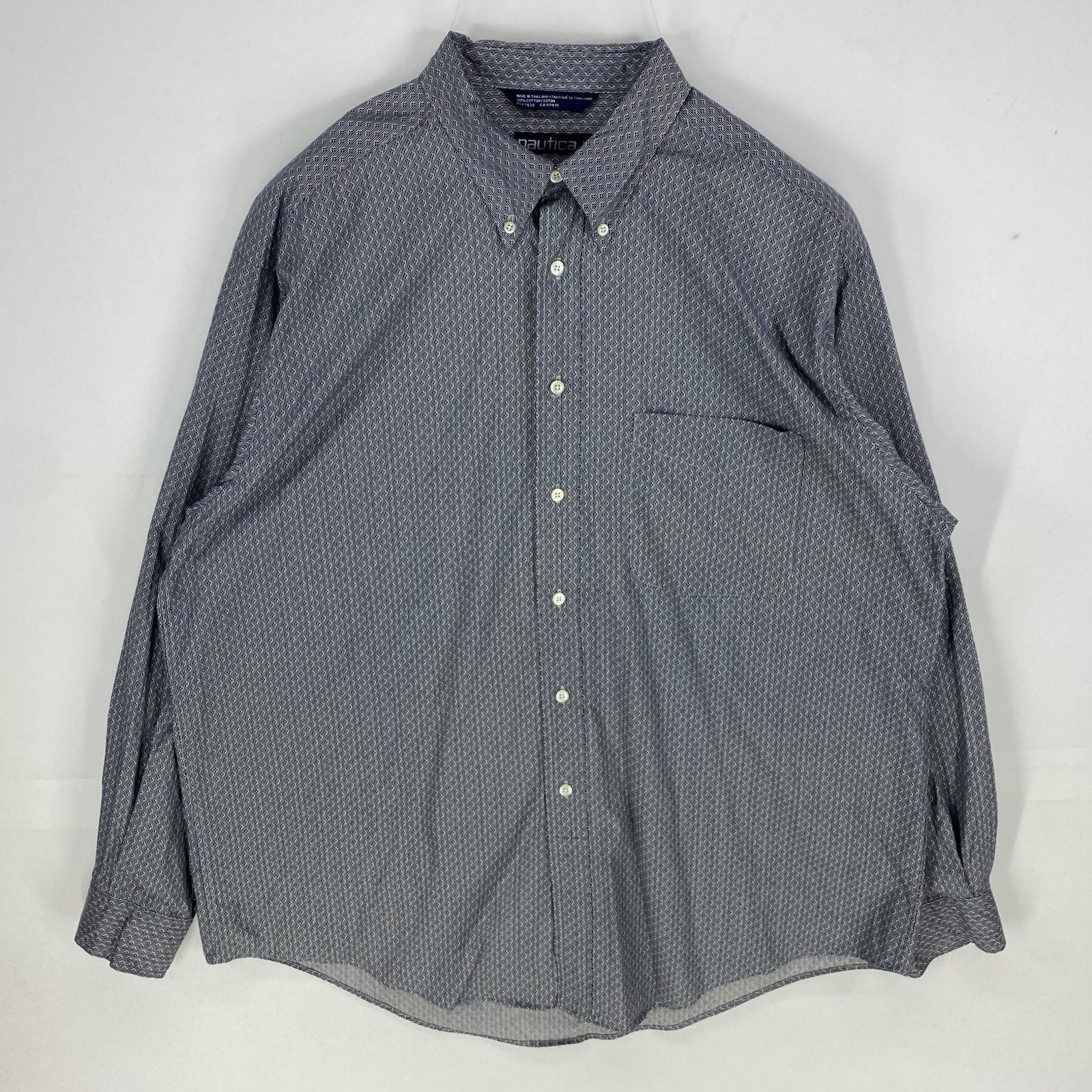 古着 90's/90年代 ノーティカ NAUTICA 長袖シャツ 胸ポケット ボタンダウン ロングスリーブ XL  ホワイト系 総柄 メンズ
