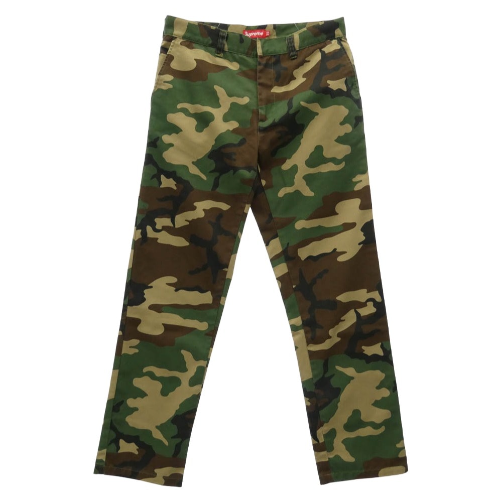 Supreme シュプリーム Camo Work Pnats ウッドランドカモ 迷彩 バックポケット ピスタグ カモフラ ワーク パンツ マルチカラー系 32【美品】【中古】