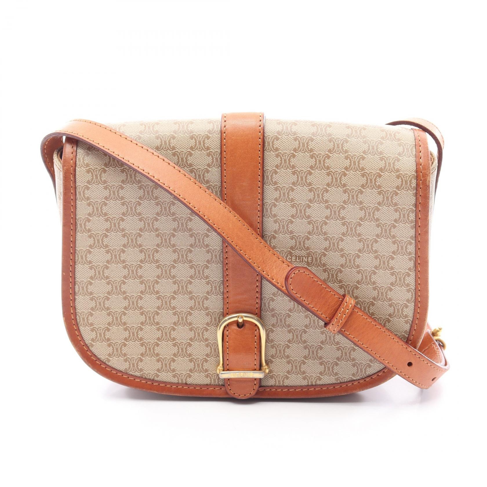 セリーヌ CELINE トリオンフ ショルダーバッグ バッグ PVCコーティングキャンバス レザー レディース ベージュ系 / ブラウン系 【中古】