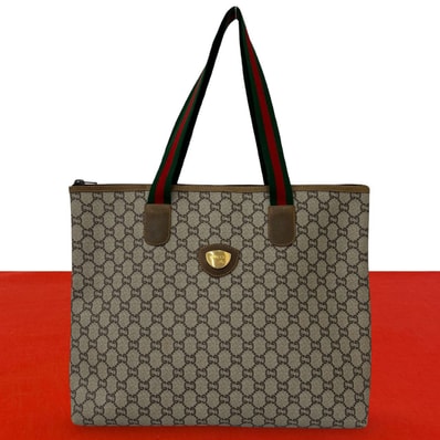 GUCCI グッチ シェリーライン グッチプラス ロゴ 金具 PVC レザー トートバッグ ブラウン
37916