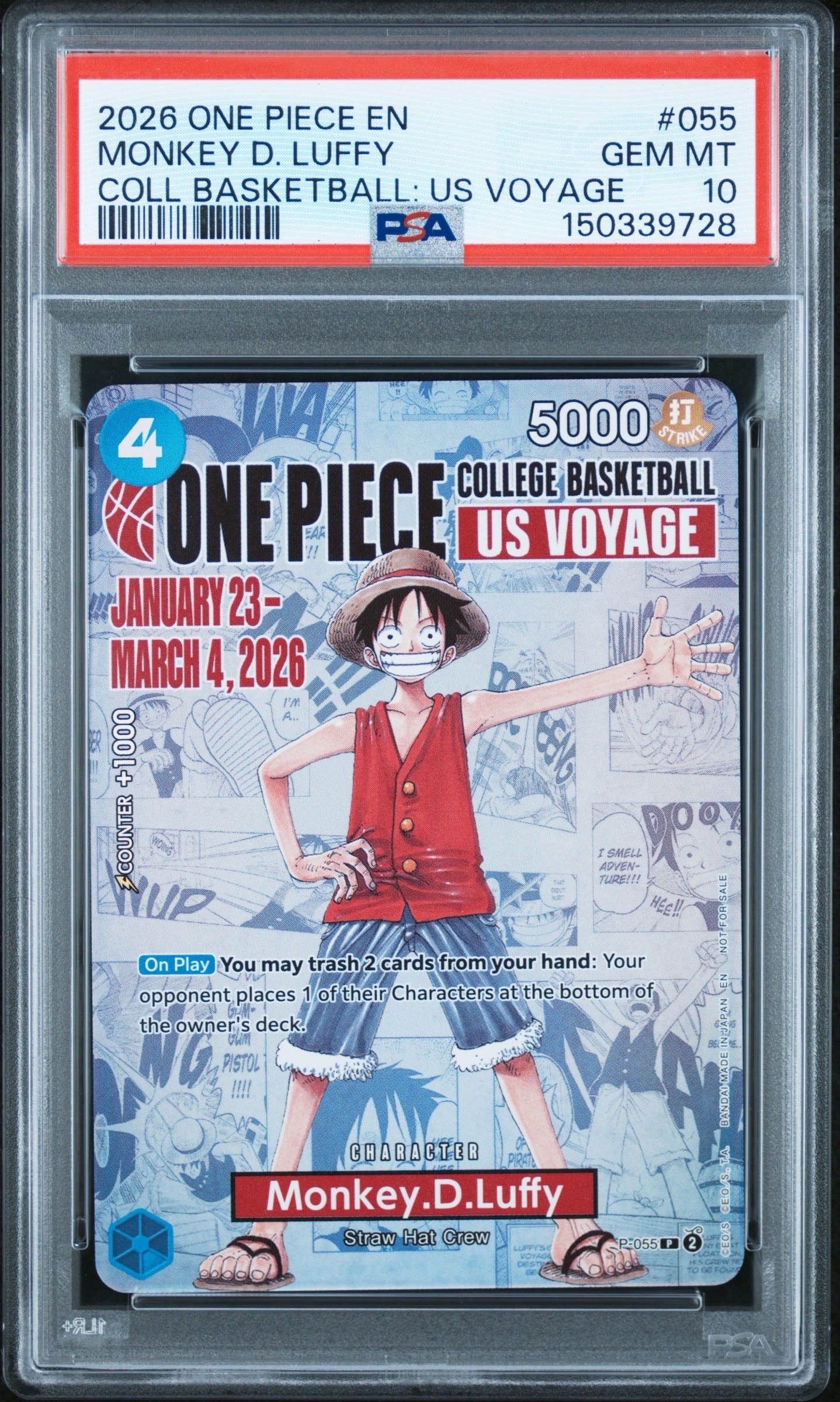 モンキー・D・ルフィ:P (開封済) [P-055]【英語版】(プロモーションカード「ワンピース カレッジ バスケットボール:USボヤージュ」)