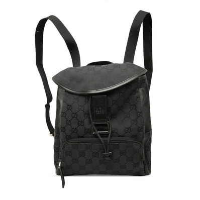 グッチ GGキャンバス リュック バックパック 019 0352 ブラック キャンバス レザー レディース GUCCI 【中古】