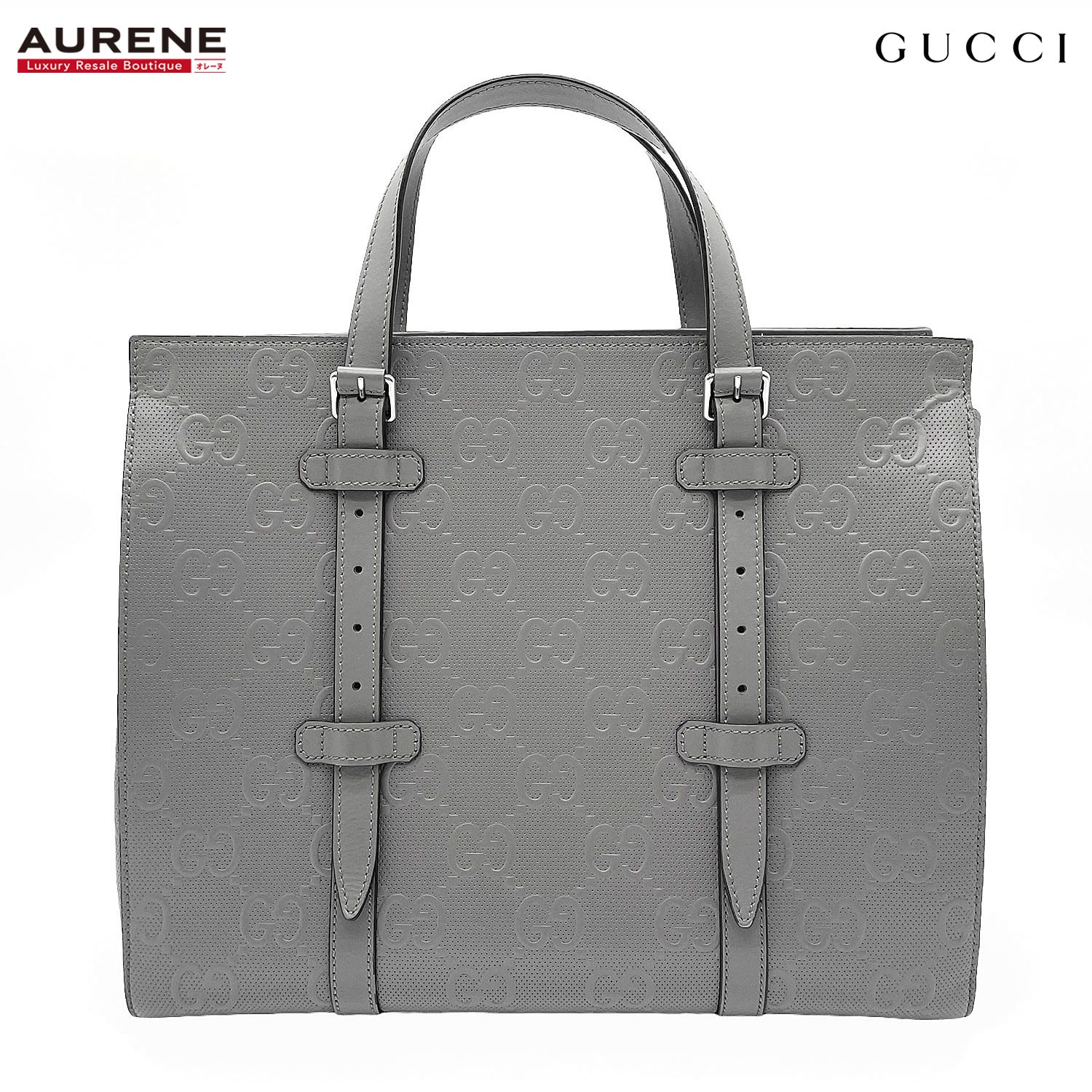 GUCCI グッチ トートバッグ レザーハンドバッグ 大容量 GGエンボス パンチング 625774 レザー キャンバス グレー ユニセックス
【中古】