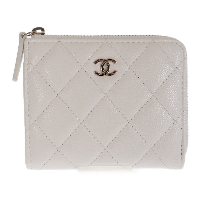 シャネル CHANEL スモールウォレット AP3999 コインケース キャビアスキン ホワイト ゴールド金具 レディース【中古】【Aランク】