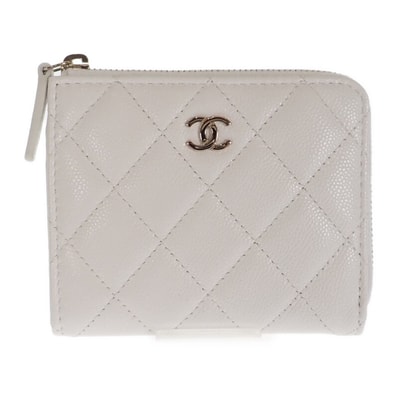 シャネル CHANEL スモールウォレット AP3999 コインケース キャビアスキン ホワイト ゴールド金具 レディース【中古】【Aランク】