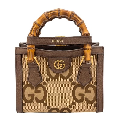 GUCCI グッチ ハンドバッグ ジャンボGG ダイアナ バンブーハンドル 655661 GGキャンバス レザー バンブー ブラウン 茶 ゴールド金具 レディース【中古品】
