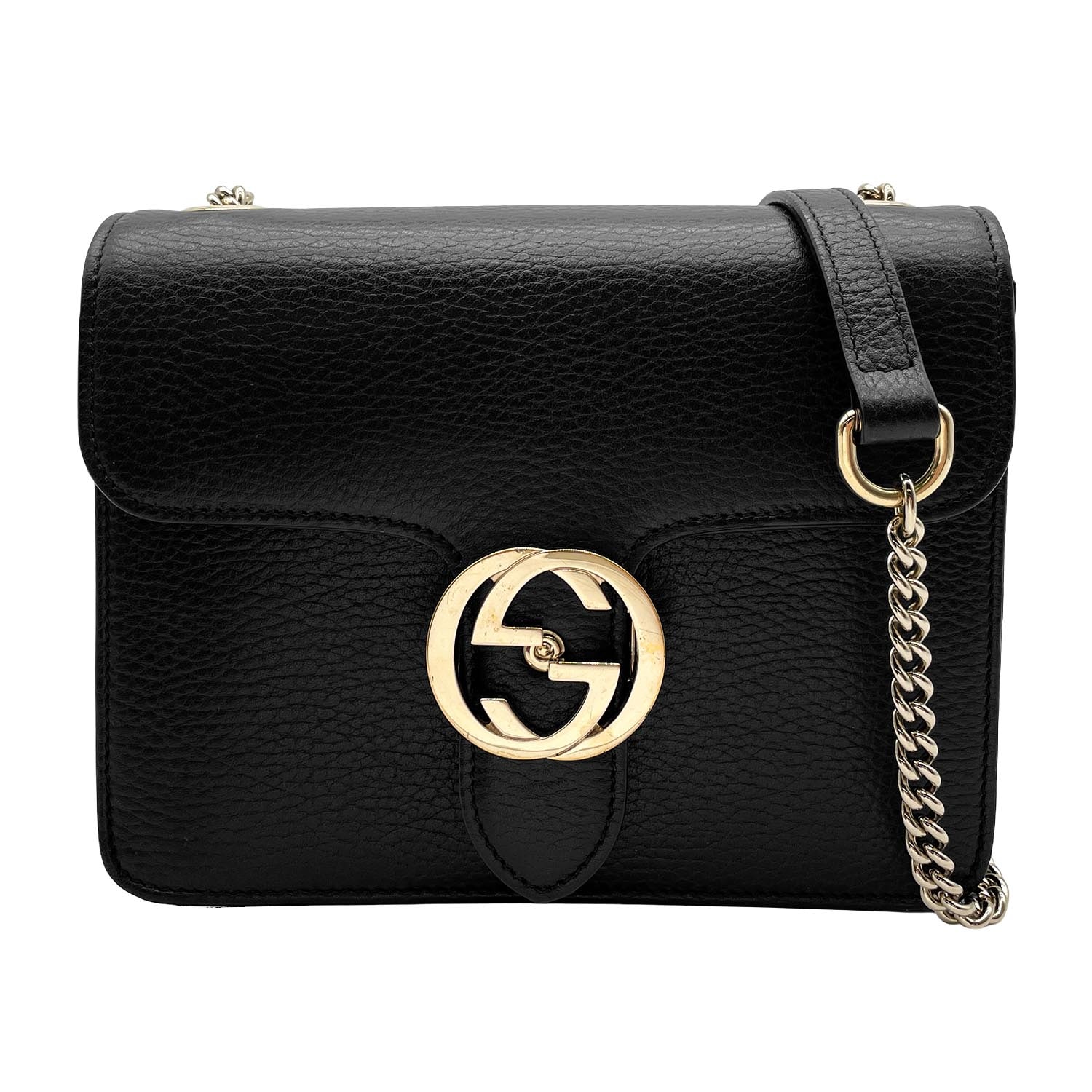 GUCCI グッチ インターロッキングG GGバックル チェーン ショルダーバッグ
 510304 レザー メタル ブラック レディース
 【中古】