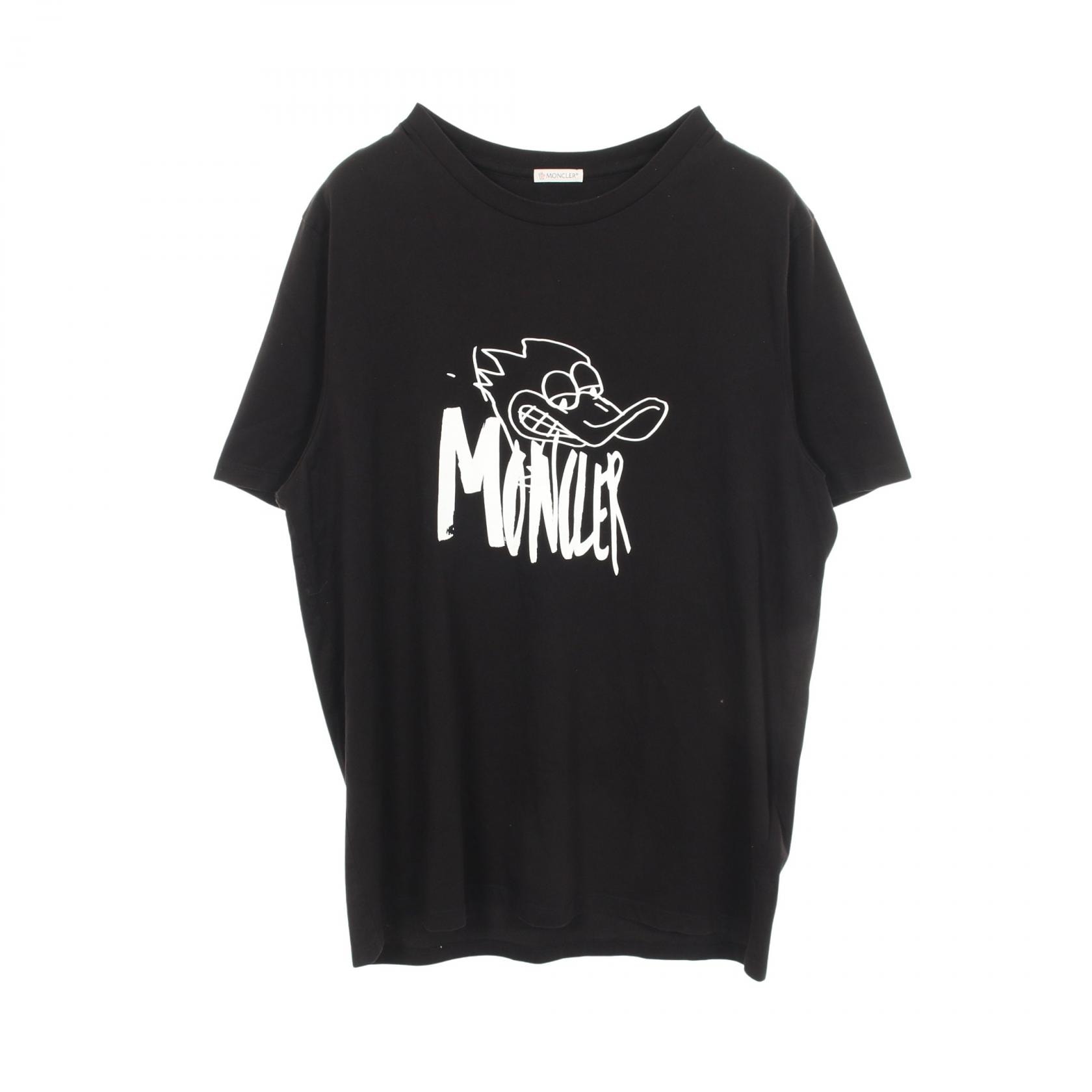モンクレール MONCLER ロゴプリント 半袖Tシャツ 衣料品 トップス コットン メンズ ブラック系 8C00030 【中古】