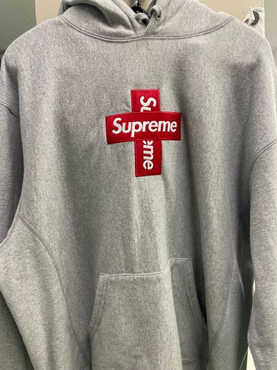 Supreme Cross Box Logo Hooded Sweatshirt "Grey"