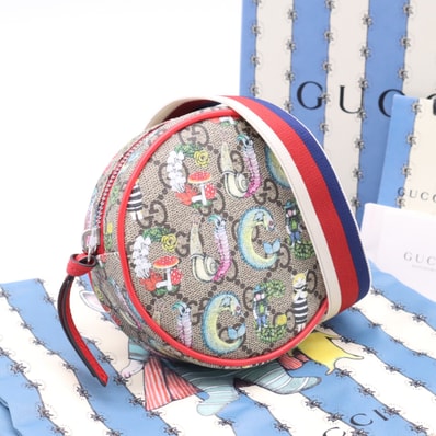美品 GUCCI グッチ GGスプリーム×キャンバス チルドレンズ ヒグチユウコ ラウンドミニウエストポーチ ベージュ レッド 502330 2wayショルダーバッグ ベージュ ネイビー、レッド、ホワイト コーティングキャンバス キャンバス レディース